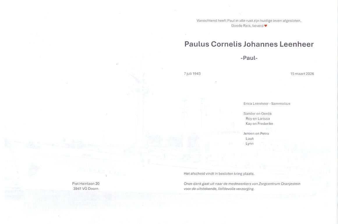 Vrijwilliger Paul Leenheer overleden